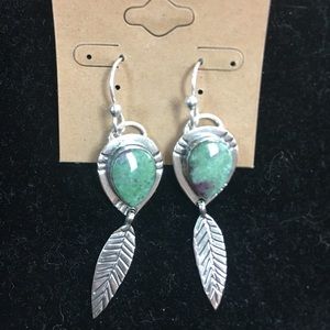 Ruby in fuschite sterling silver feather earrings